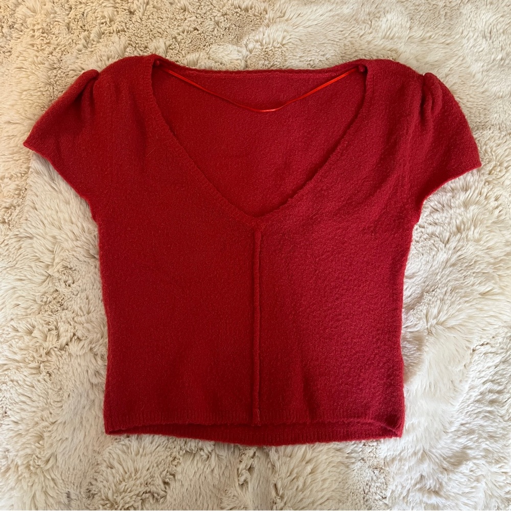 Free People Red V-Neck Crop Top
